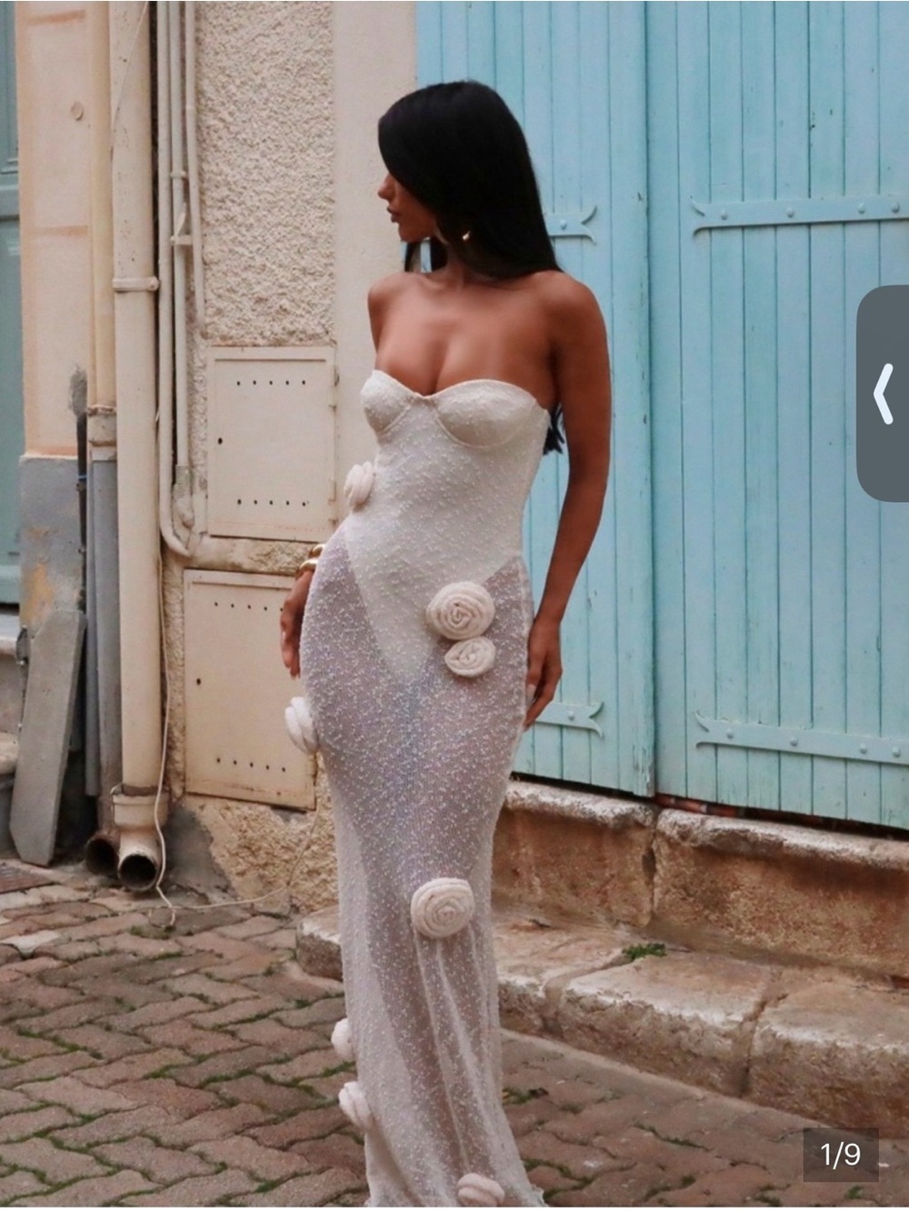 Strapless Ivory Floral-Appliqué Maxi Dress